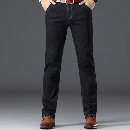 Men's Stretch Denim Classic-Fit Jeans in Black - product view | Hensley London