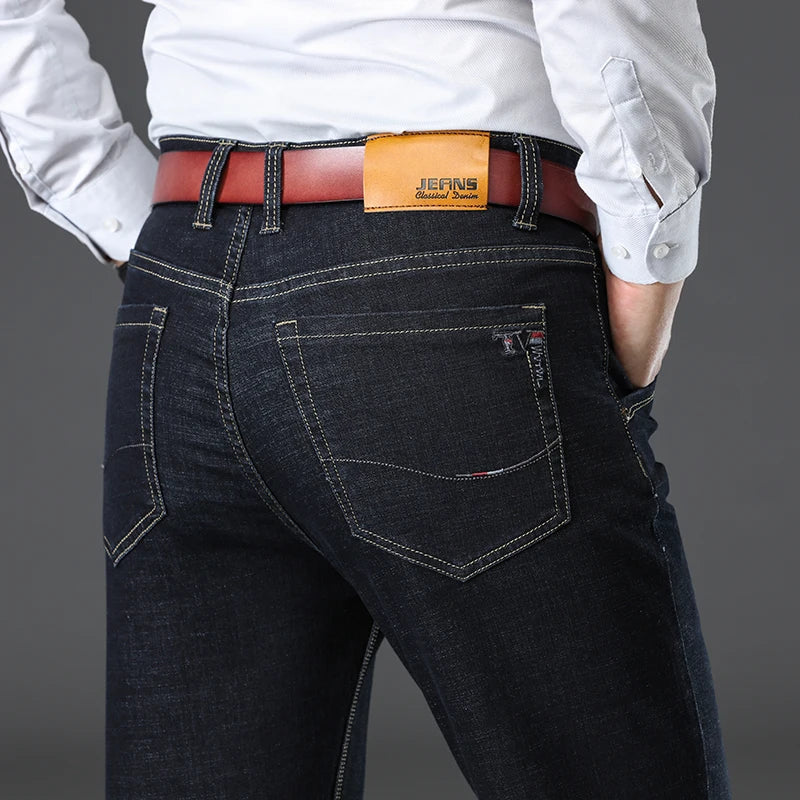 Men's Stretch Denim Classic-Fit Jeans - lifestyle view | Hensley London
