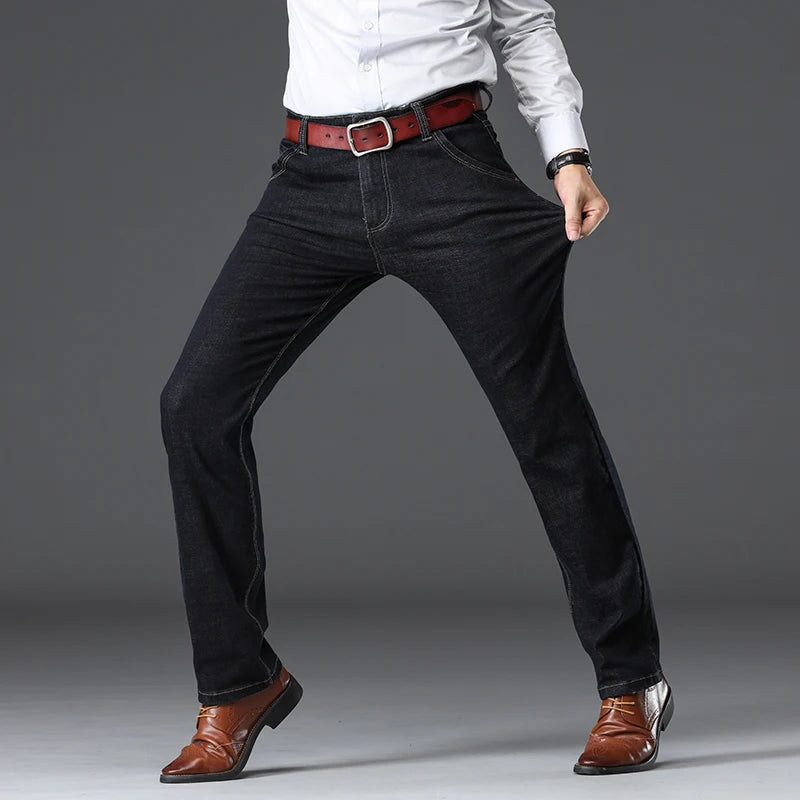 Men's Stretch Denim Classic-Fit Jeans - product view | Hensley London