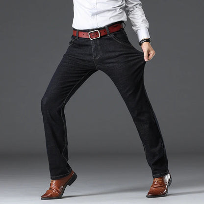 Men's Stretch Denim Classic-Fit Jeans - product view | Hensley London