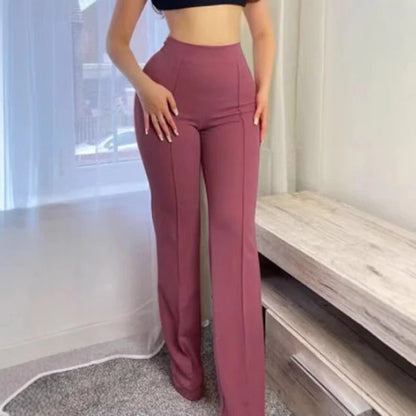 Women's Stretch High-Waist Bootcut Trousers in Pink – additional product view | Hensley London
