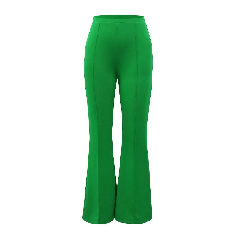 Women's Stretch High-Waist Bootcut Trousers in Apple Green – additional product view | Hensley London