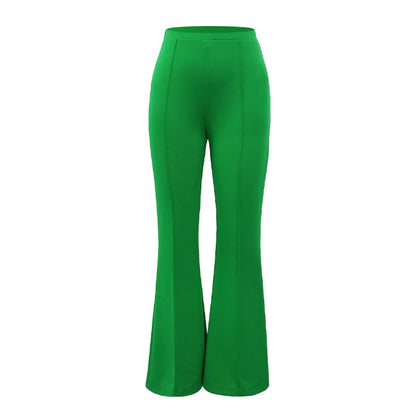 Women's Stretch High-Waist Bootcut Trousers in Apple Green – additional product view | Hensley London