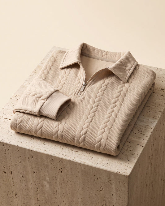 Men's Cable-Jacquard Quarter-Zip - front view | Hensley London