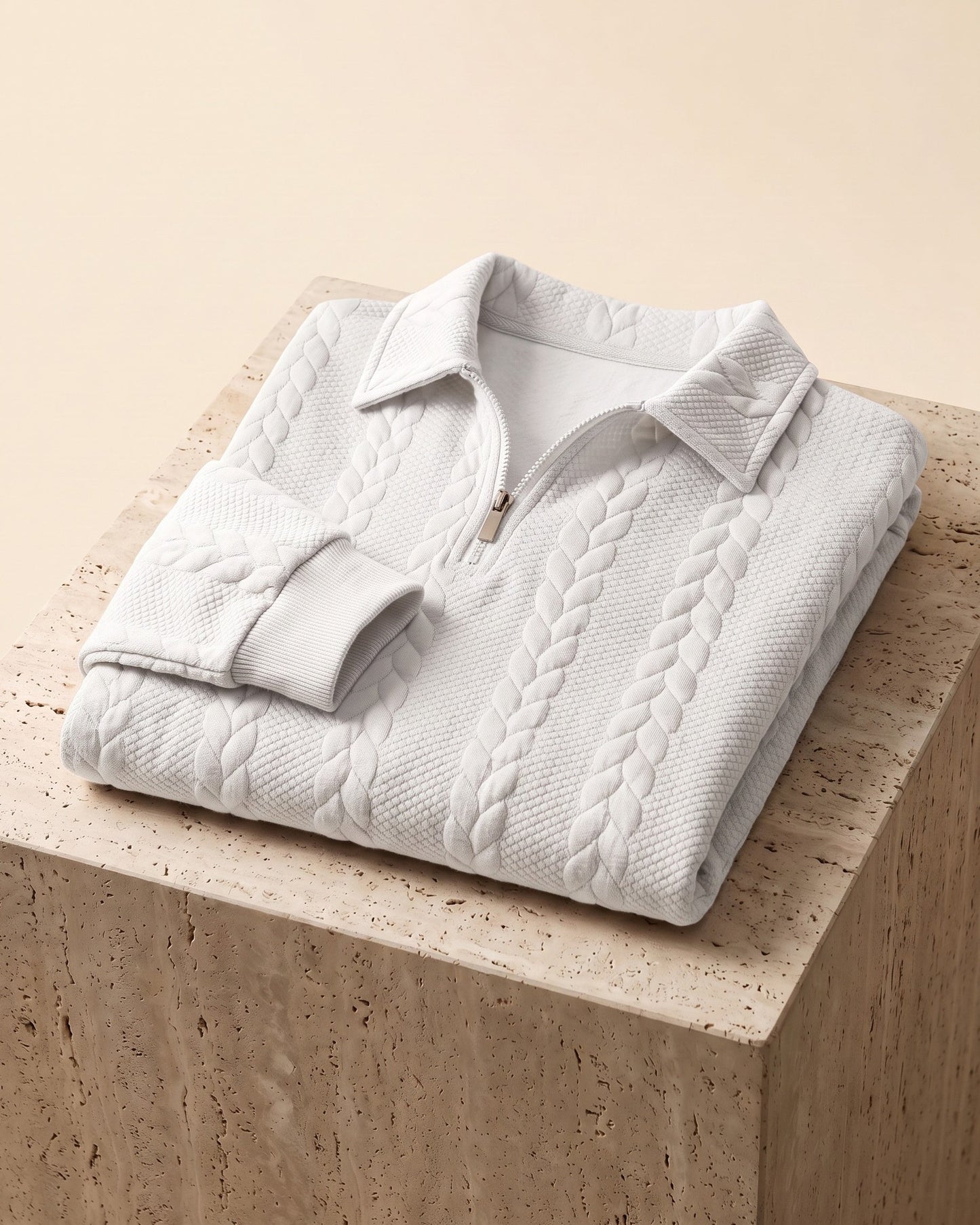 Men's Cable-Jacquard Quarter-Zip - detail view | Hensley London