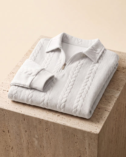 Men's Cable-Jacquard Quarter-Zip - detail view | Hensley London