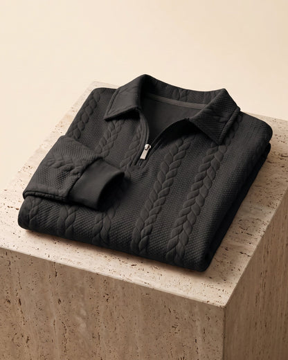 Men's Cable-Jacquard Quarter-Zip - detail view | Hensley London