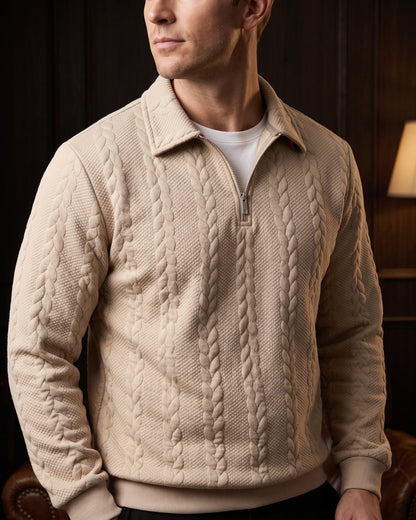 Men's Cable-Jacquard Quarter-Zip - detail view | Hensley London