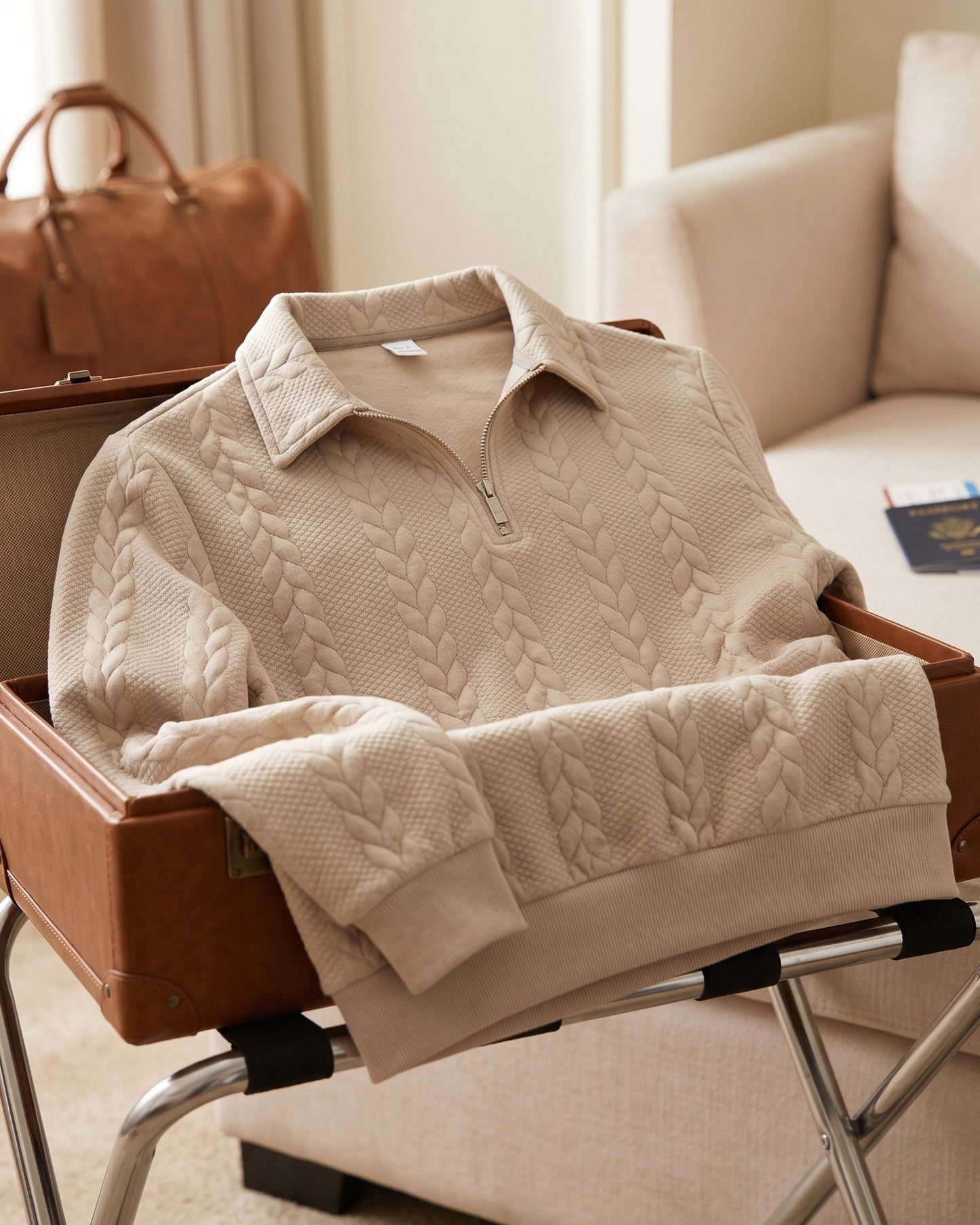 Men's Cable-Jacquard Quarter-Zip - detail view | Hensley London
