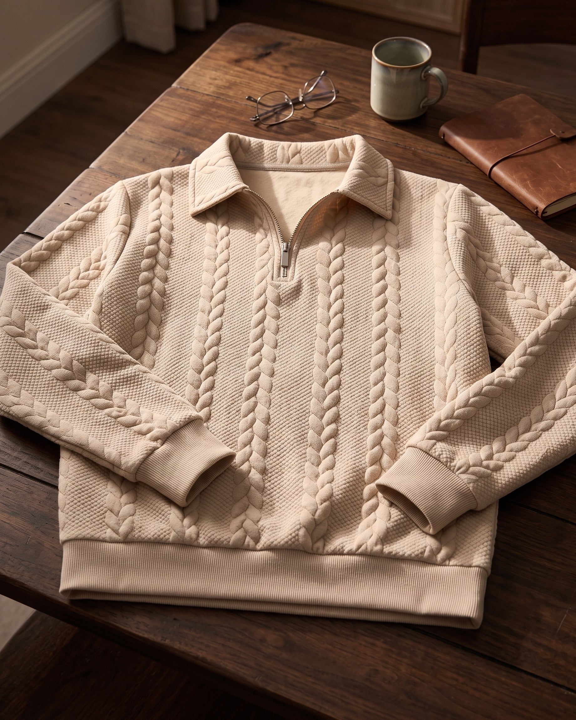 Men's Cable-Jacquard Quarter-Zip - detail view | Hensley London