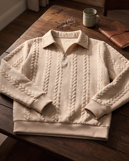 Men's Cable-Jacquard Quarter-Zip - detail view | Hensley London