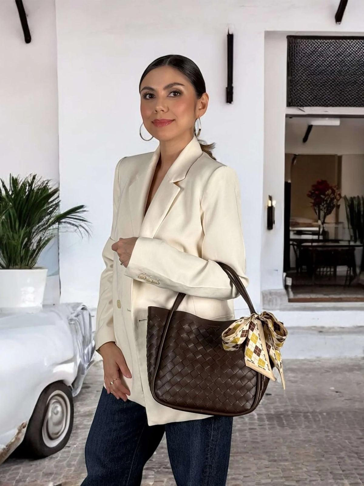 Women's Compact Faux Leather Shopper Handbag – Product view | Hensley London