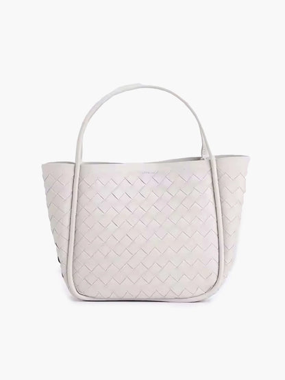 Women's Compact Faux Leather Shopper Handbag in White – Product view | Hensley London