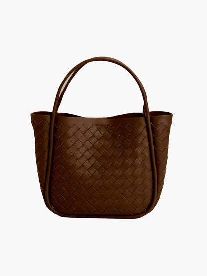 Women's Compact Faux Leather Shopper Handbag in Brown – Product view | Hensley London