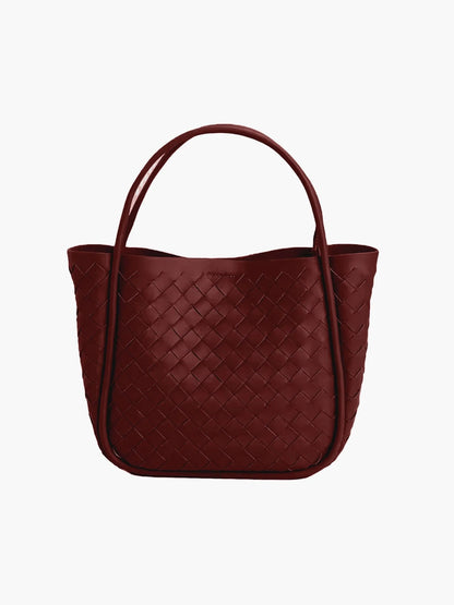 Women's Compact Faux Leather Shopper Handbag in Burgundy – Product view | Hensley London
