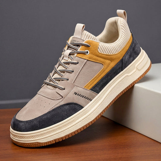 Men's Suede Colourblock Low-Top Sneakers – front view | Hensley London