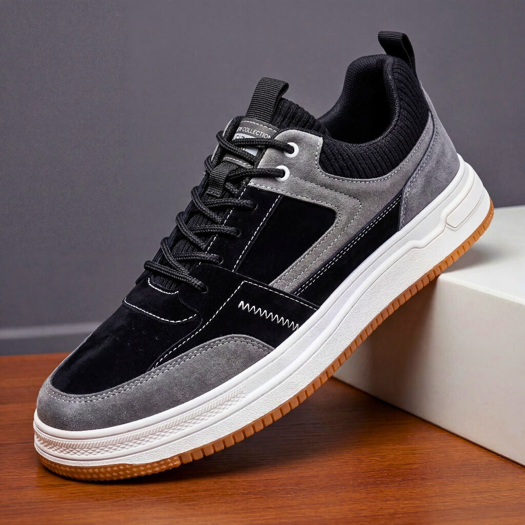 Men's Suede Colourblock Low-Top Sneakers – side view | Hensley London