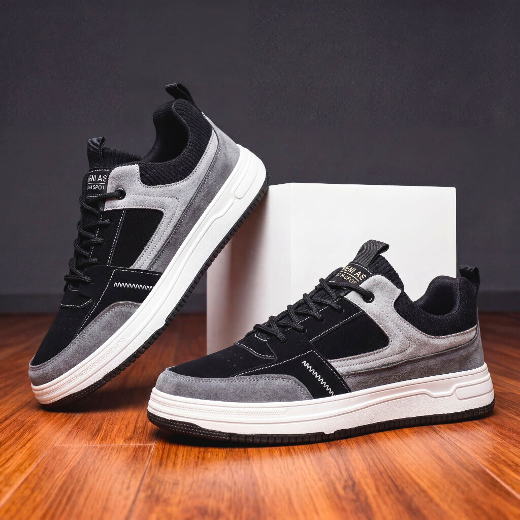 Men's Suede Colourblock Low-Top Sneakers – pair view | Hensley London