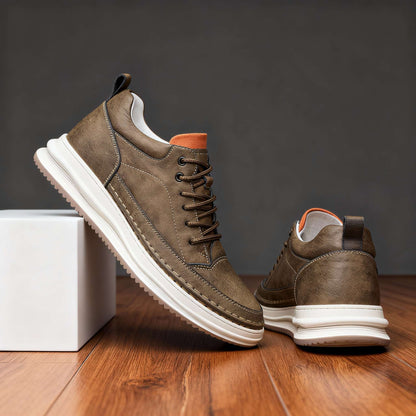 Men's Premium Leather Sneakers in Khaki – sole view | Hensley London