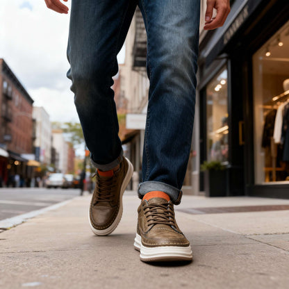 Men's Premium Leather Sneakers in Black – side view | Hensley London