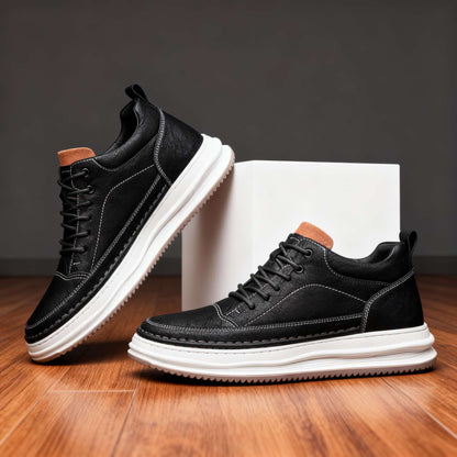 Men's Premium Leather Sneakers in Black – sole view | Hensley London