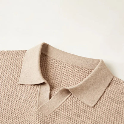 Men's Knit Polo Shirt in Black - detail view | Hensley London