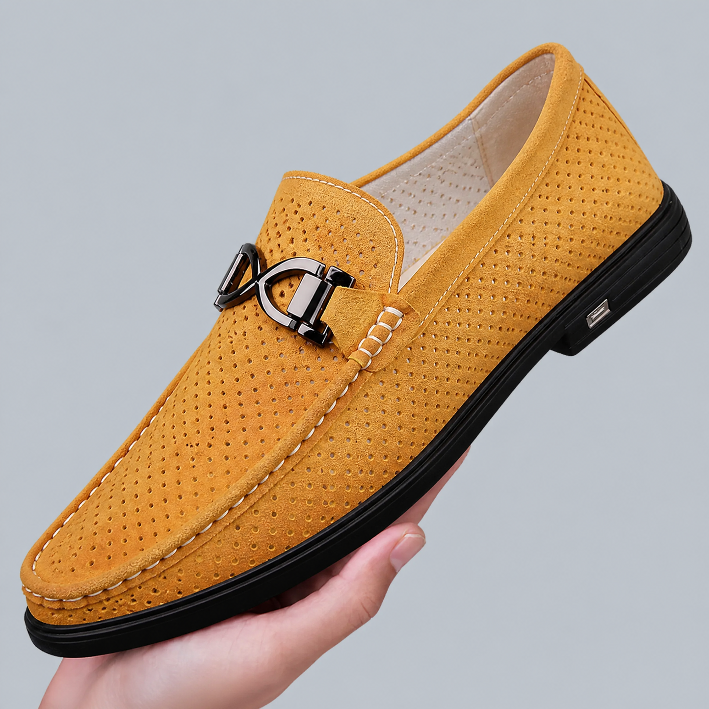 Men's Suede Slip-On Loafers in Brown – detail view | Hensley London