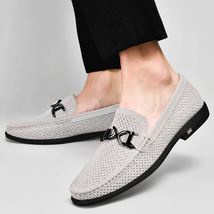 Men's Suede Slip-On Loafers in Gray – detail view | Hensley London