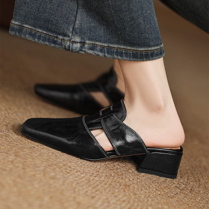 Women's Faux Leather Square-Toe Mules - back view | Hensley London