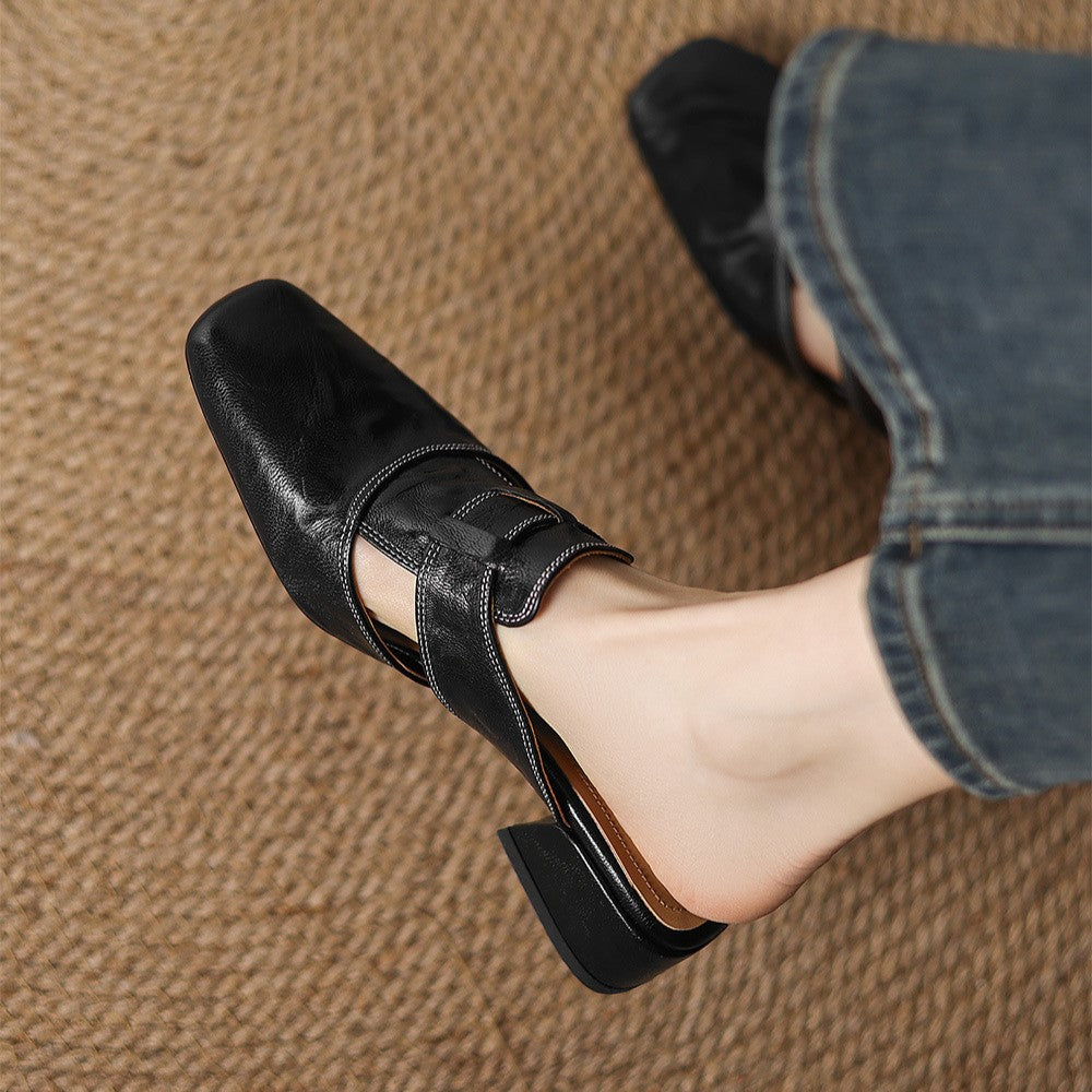 Women's Faux Leather Square-Toe Mules - top view | Hensley London
