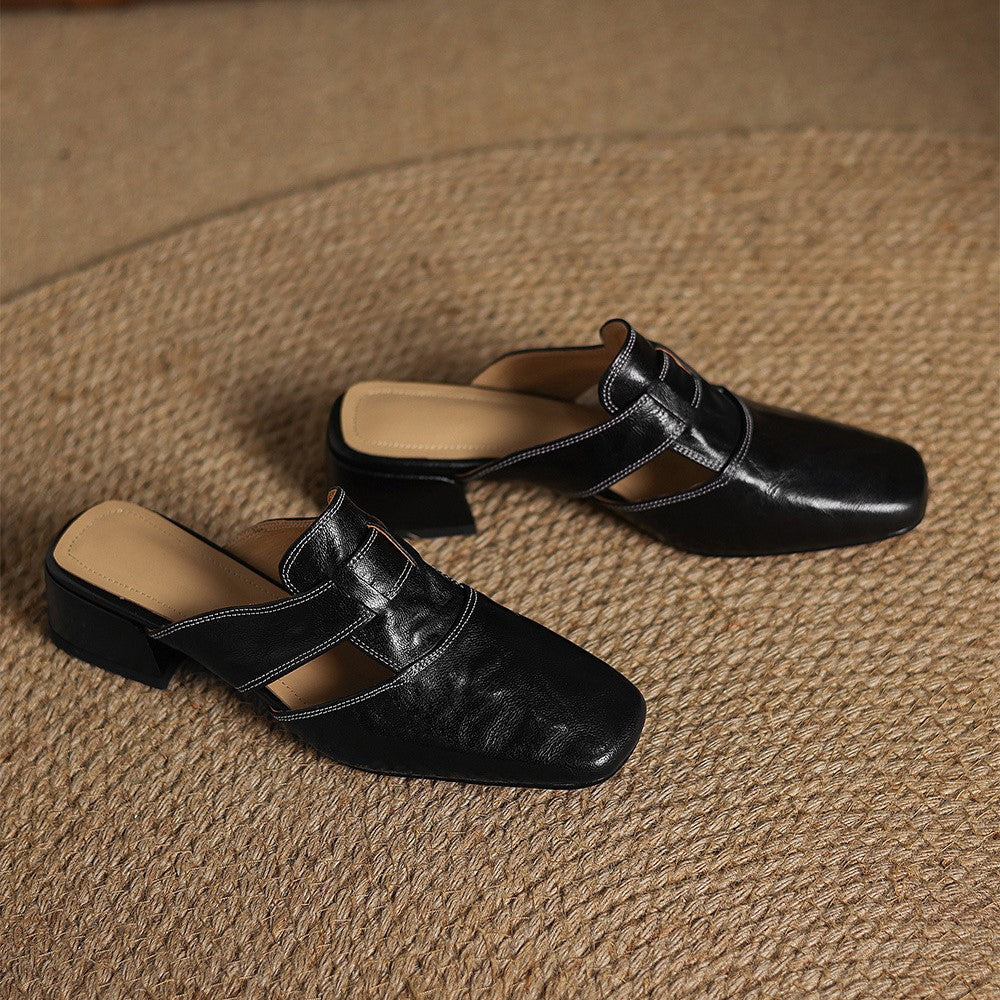 Women's Faux Leather Square-Toe Mules - detail view | Hensley London