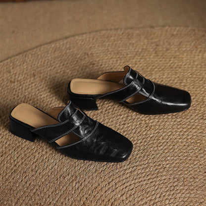 Women's Faux Leather Square-Toe Mules - detail view | Hensley London