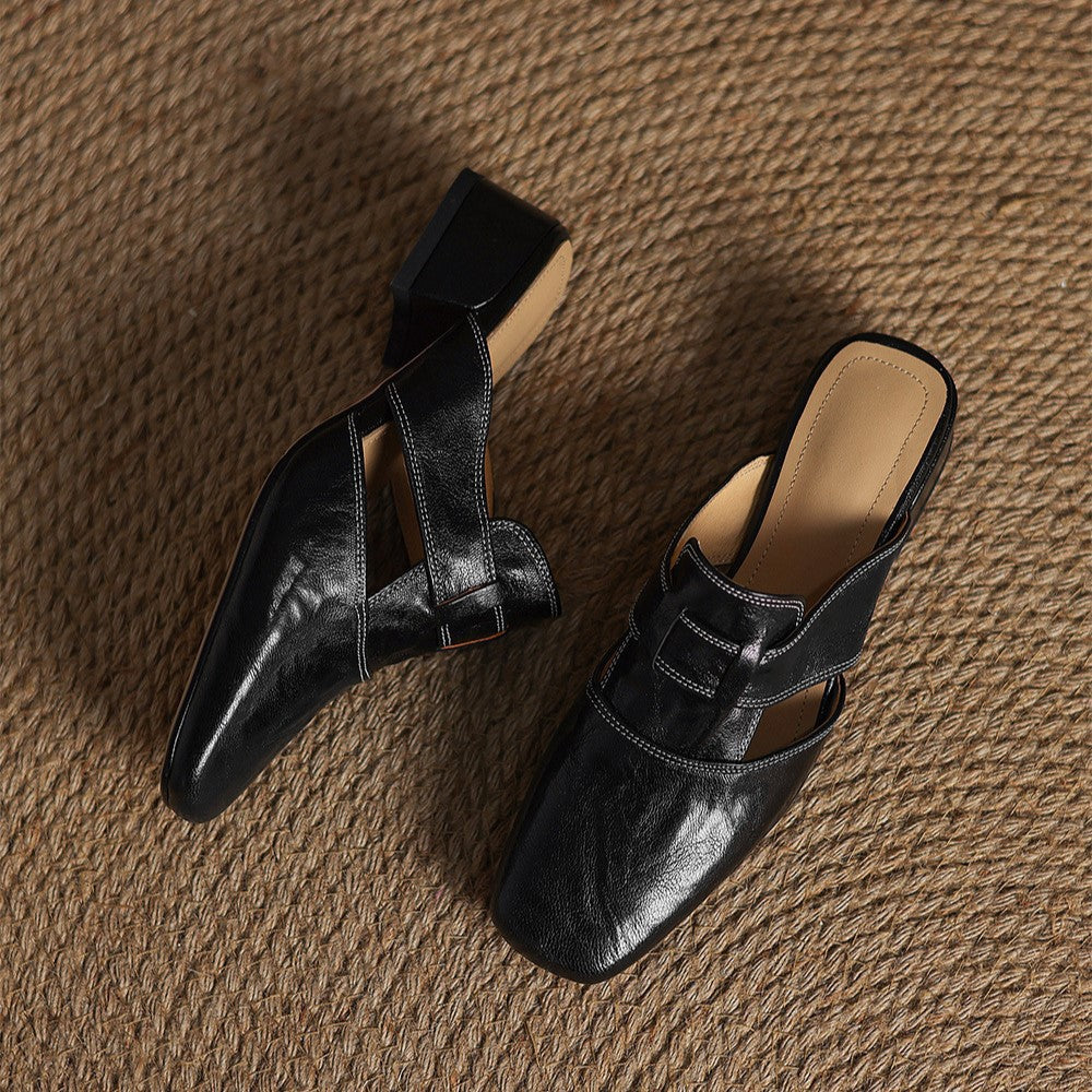 Women's Faux Leather Square-Toe Mules - sole view | Hensley London