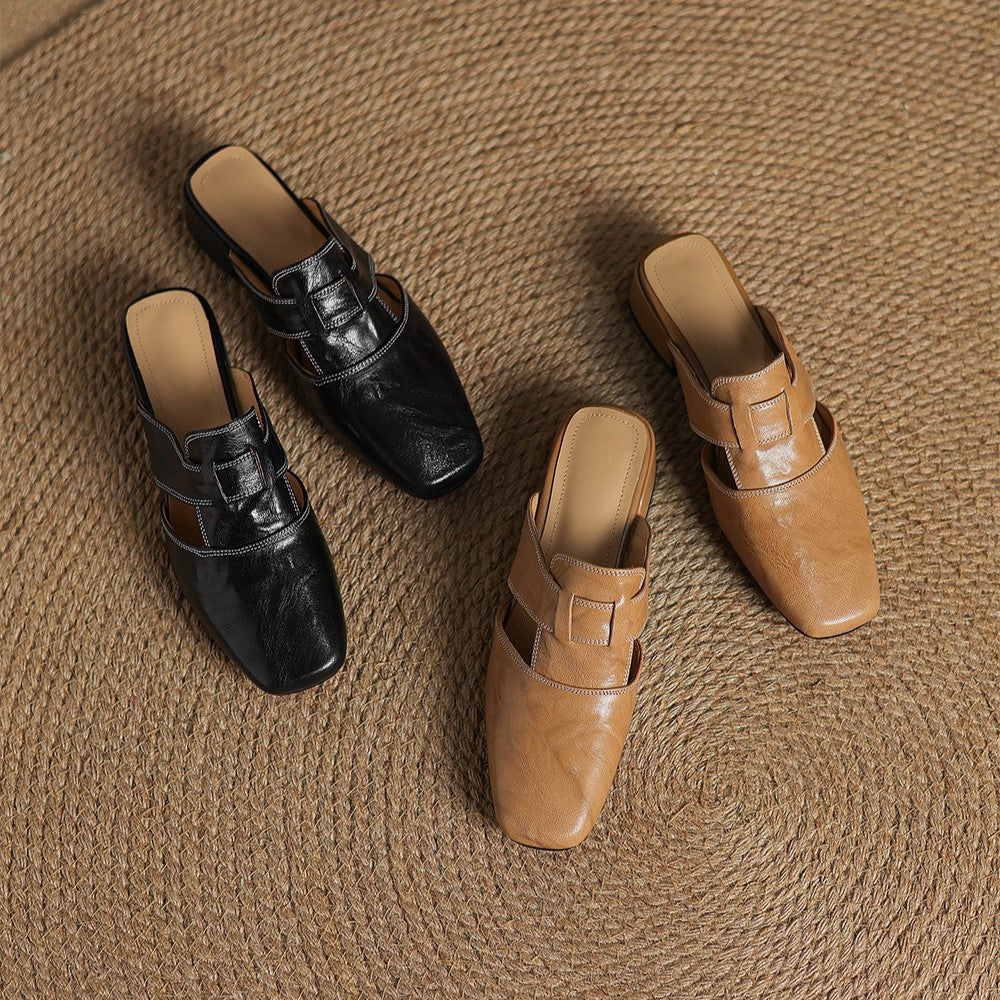 Women's Faux Leather Square-Toe Mules - lifestyle view | Hensley London