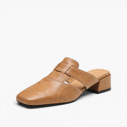 Women's Faux Leather Square-Toe Mules - worn view | Hensley London