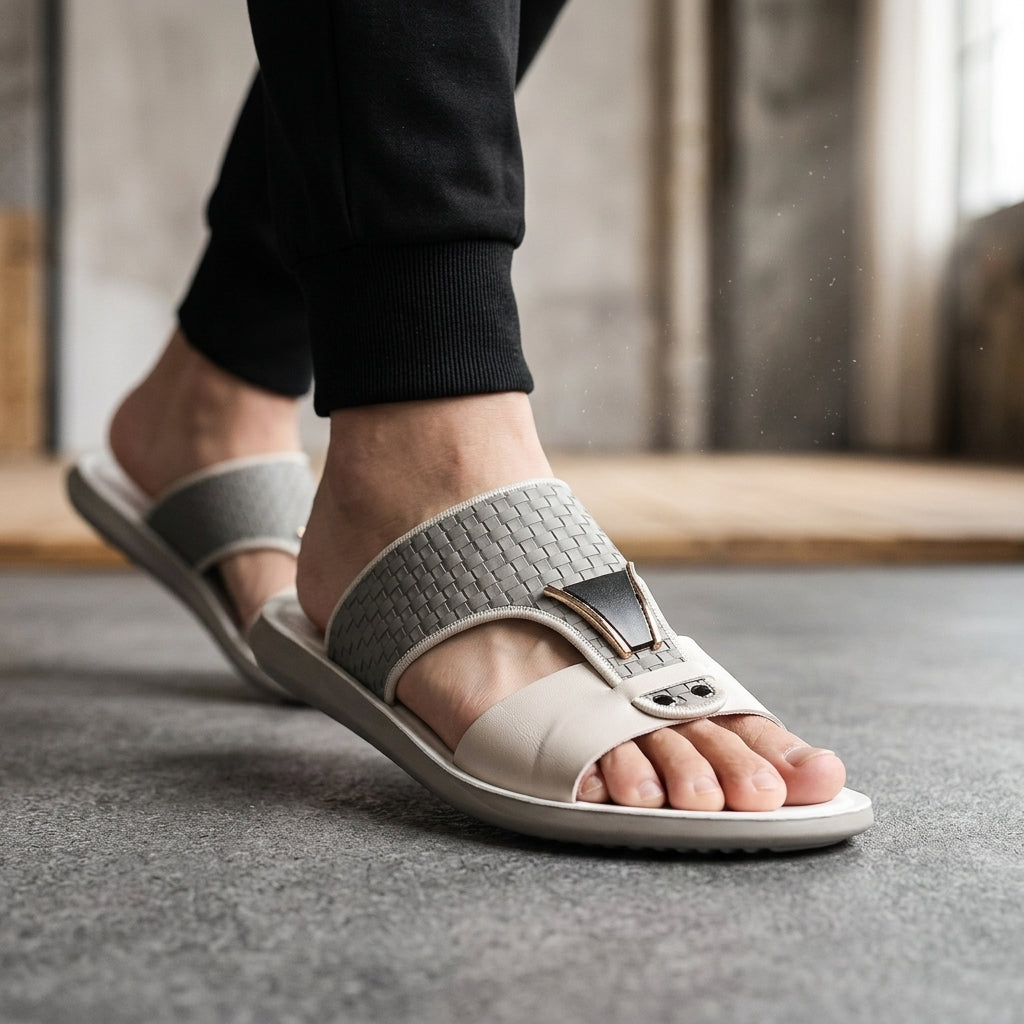 Men's Leather Slide Sandals in White – alternate view | Hensley London