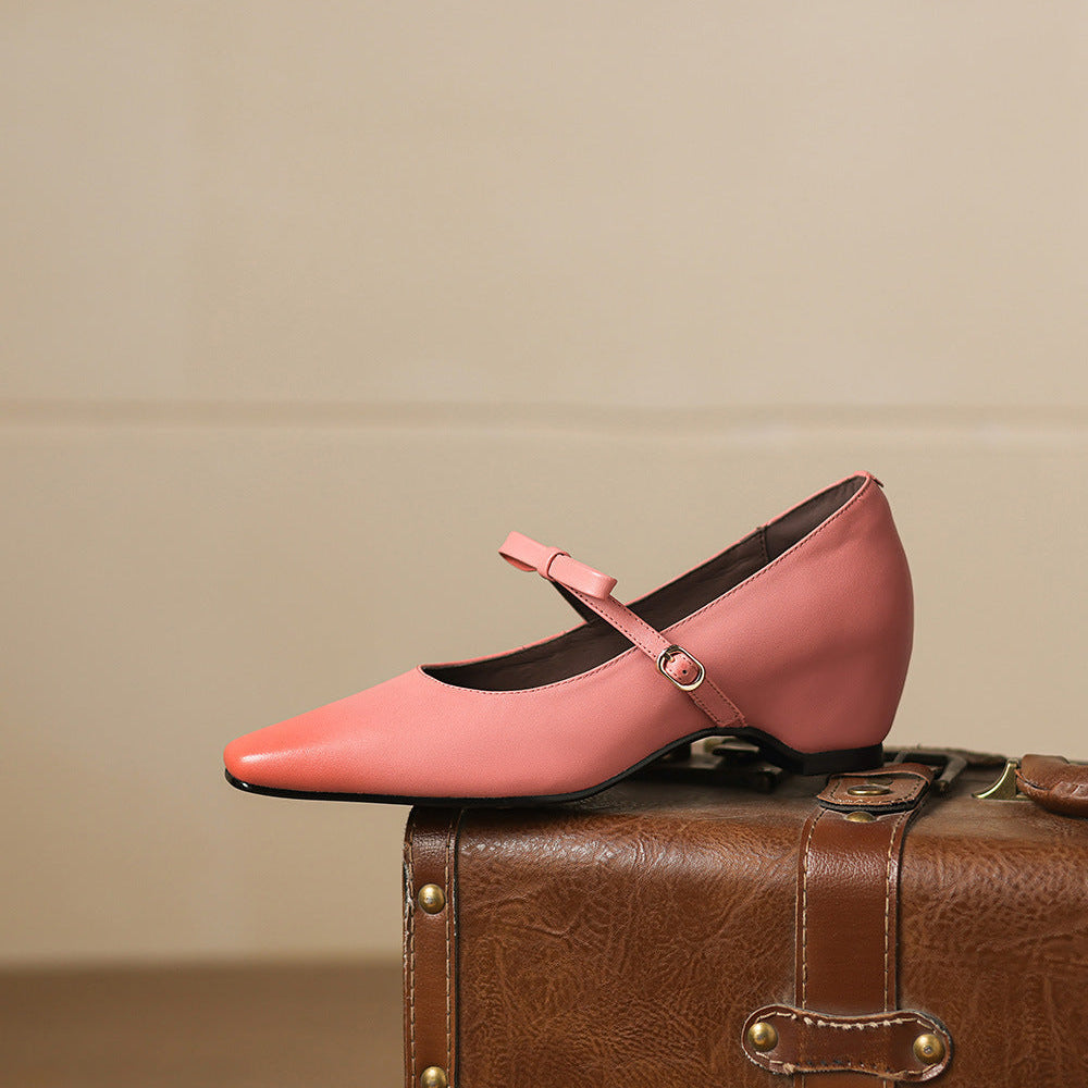 Women's Genuine Leather Mary Jane Pumps in Pink – front view | Hensley London