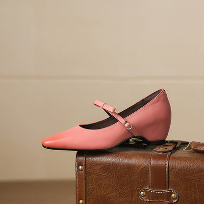 Women's Genuine Leather Mary Jane Pumps in Pink – front view | Hensley London