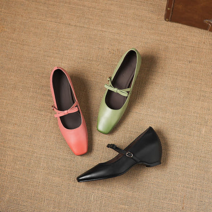 Women's Genuine Leather Mary Jane Pumps in Black – front view | Hensley London