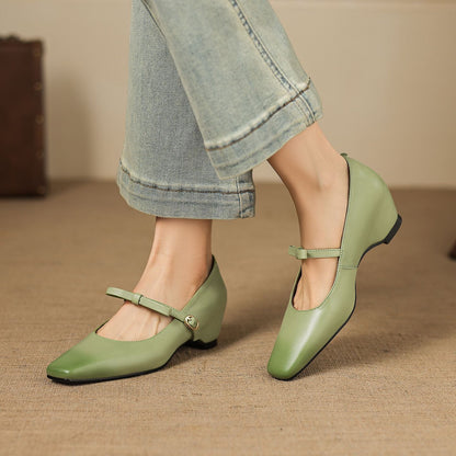 Women's Genuine Leather Mary Jane Pumps – worn styling view | Hensley London