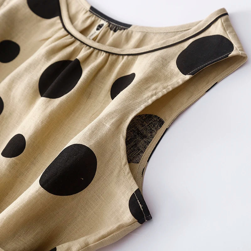 Women's Sleeveless Polka Dot Belted Midi Dress in Polka Dot Print – detail view | Hensley London