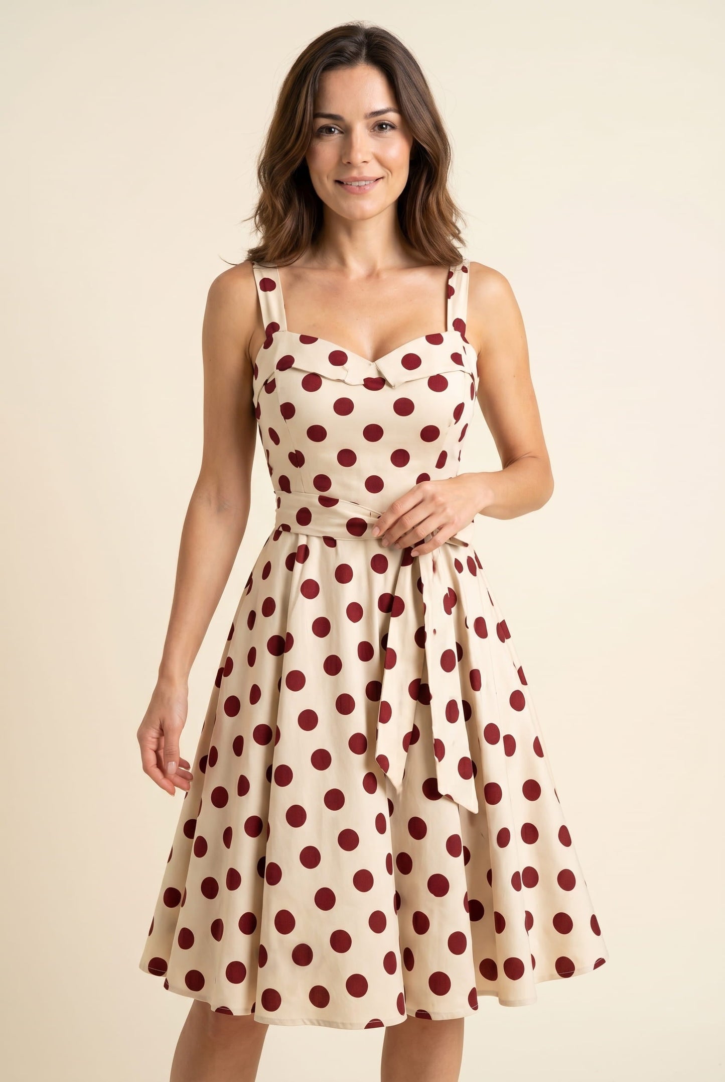 Women's Midi Dress Black and White Polkadot Lightweight Fabric - 2