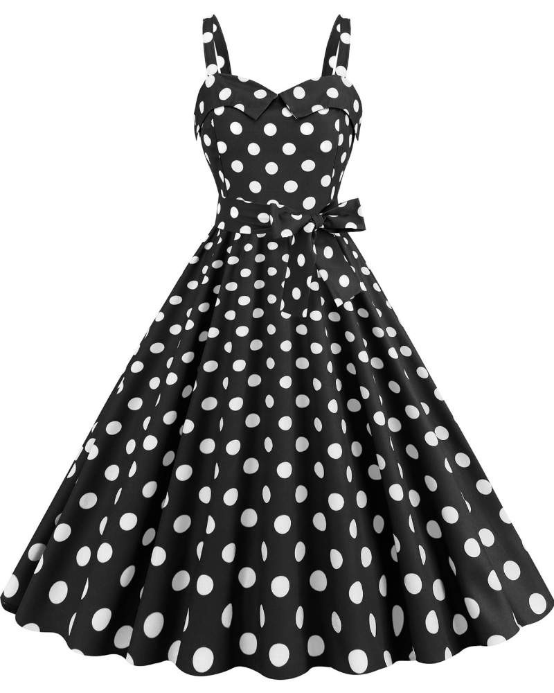 Women's Midi Dress Black and White Polkadot Lightweight Fabric - 11