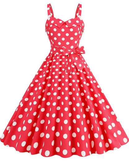 Women's Midi Dress Black and White Polkadot Lightweight Fabric - 12