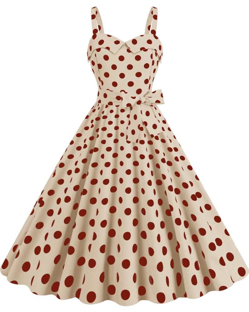 Women's Midi Dress Black and White Polkadot Lightweight Fabric - 14