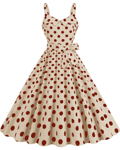 Women's Midi Dress Black and White Polkadot Lightweight Fabric - 14