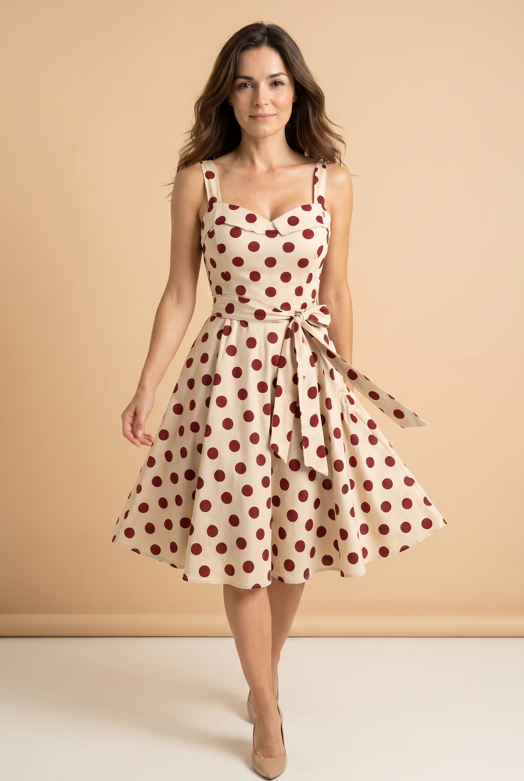 Women's Midi Dress Black and White Polkadot Lightweight Fabric - 4