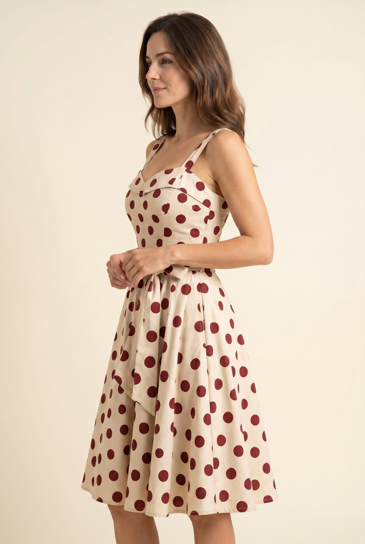 Women's Midi Dress Black and White Polkadot Lightweight Fabric - 5