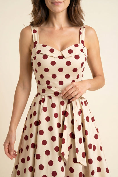 Women's Midi Dress Black and White Polkadot Lightweight Fabric - 6