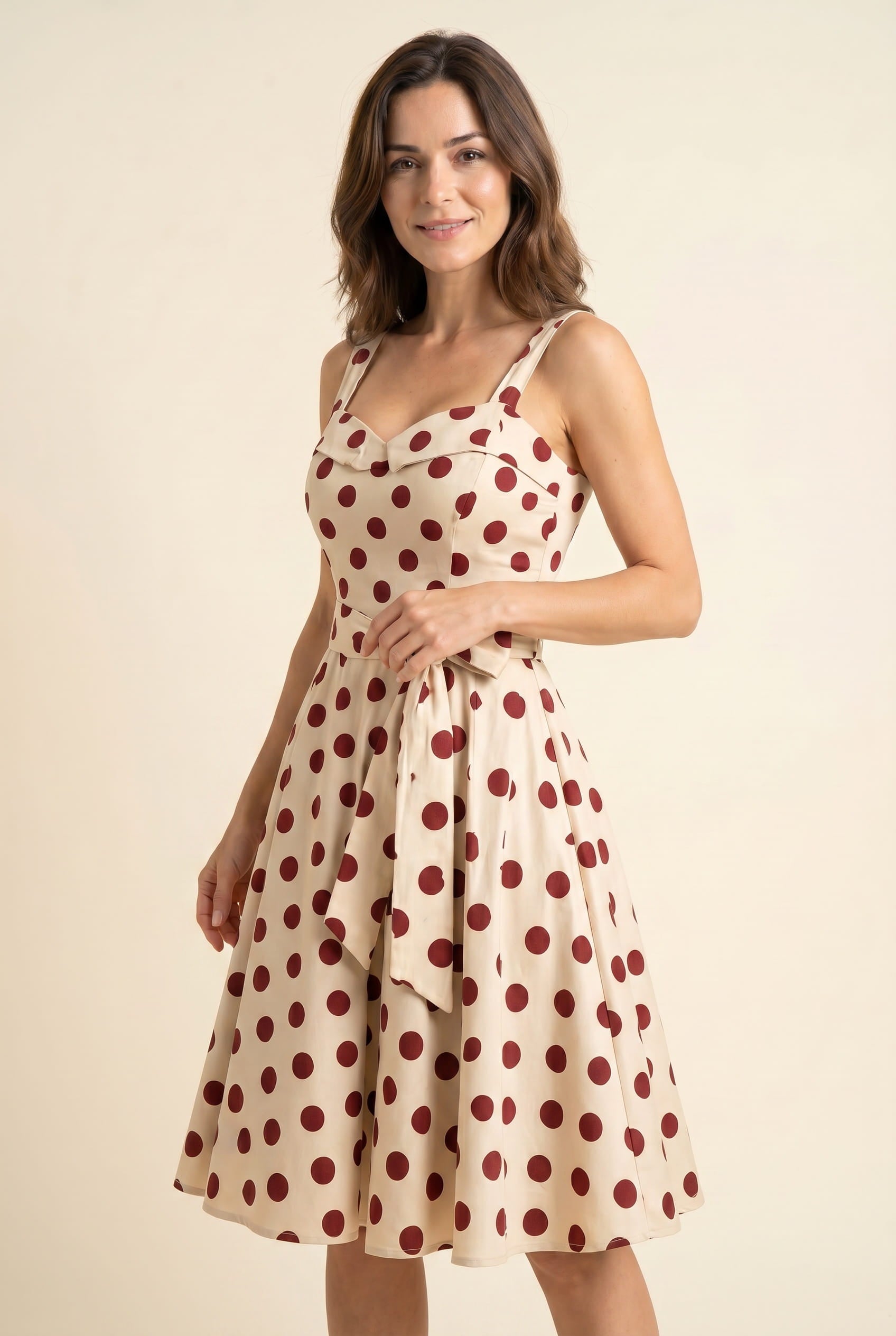 Women's Midi Dress Black and White Polkadot Lightweight Fabric - 7